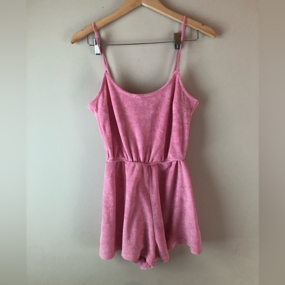 Divided Pink Terry Cloth Romper - Picture 1 of 3
